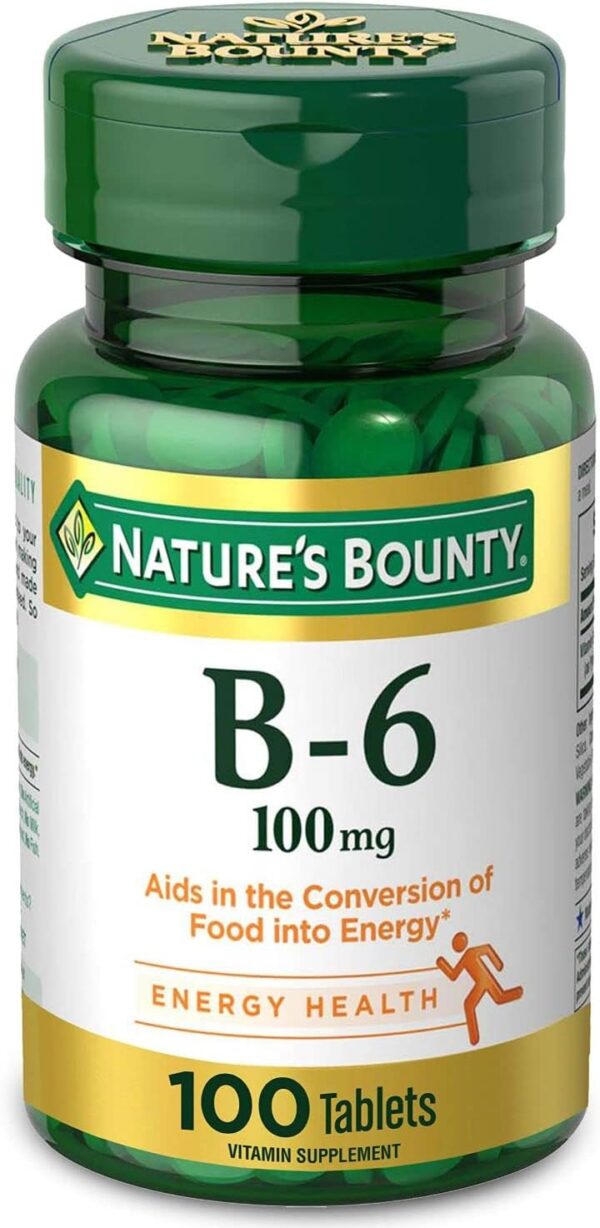 Nature’s Bounty Vitamin B6 100mg Tablets – Supports Energy Metabolism & Nervous System Health – 100 Ct