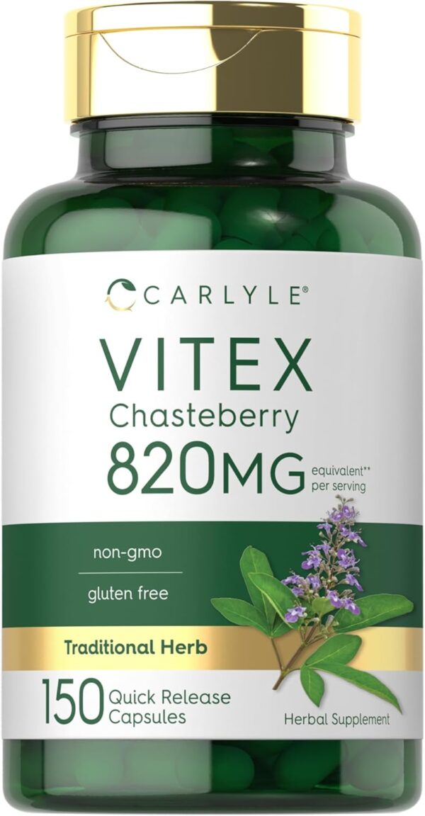 Carlyle Chasteberry Supplement – 820mg Vitex Agnus-Castus, 180 capsules for hormone balance and women’s health.