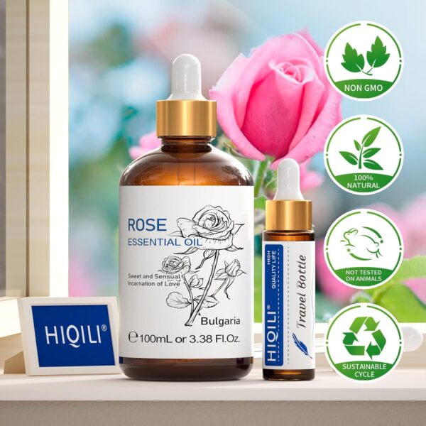 HIQILI Natural Rose Essential Oil for Relaxation – 100% Pure Aromatherapy Oil, Therapeutic & Calming Benefits