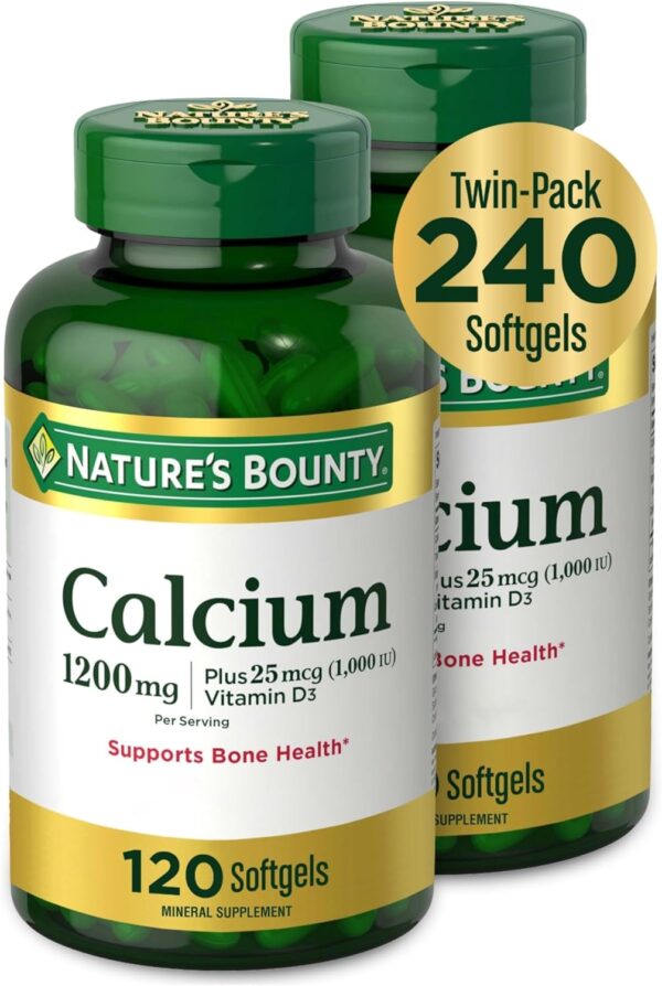 Nature's Bounty Calcium Plus Vitamin D3 Softgels, Bone Health & Immune Support, 120 Softgels