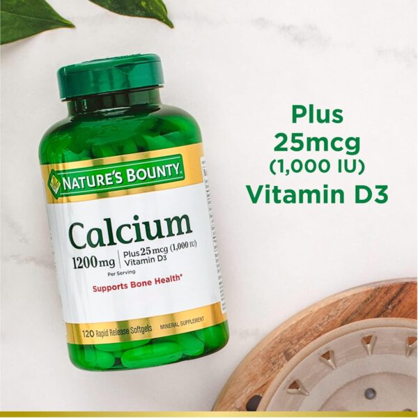 Nature's Bounty Calcium Plus Vitamin D3 Softgels, Bone Health & Immune Support, 120 Softgels