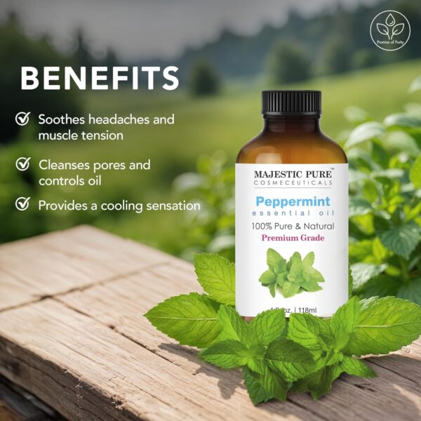 Majestic Pure Peppermint Essential Oil 4oz - Pure and Therapeutic Grade for Relaxation