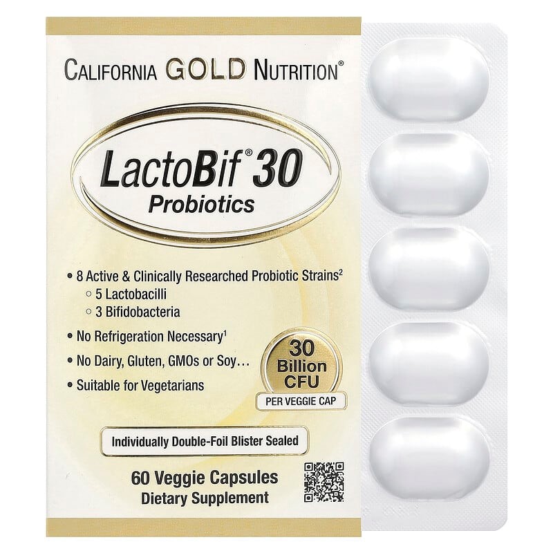 California Gold Nutrition, LactoBif® 30 Probiotics, 30 Billion CFU, 60 Veggie Capsules